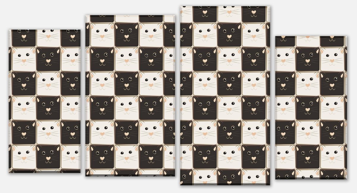 Stretched canvas prints Black and white cats chess board M0984