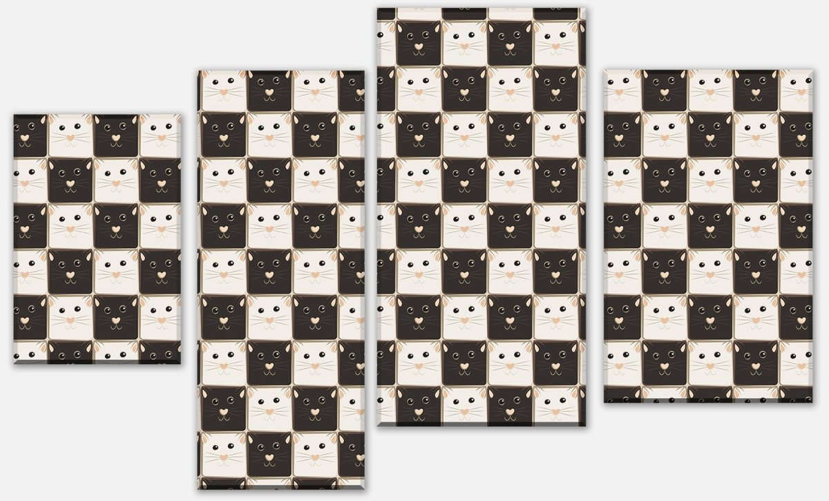 Leinwandbild Mehrteiler Schachbrett aus schwarzen und weißen Katzen M0984