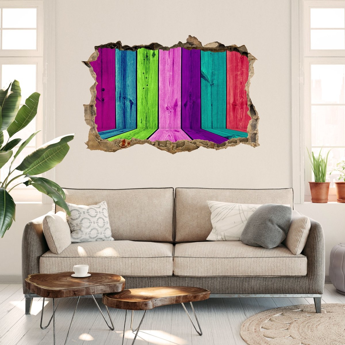 Sticker mural 3D Chambre en bois multicolore - Wall Decal M1000