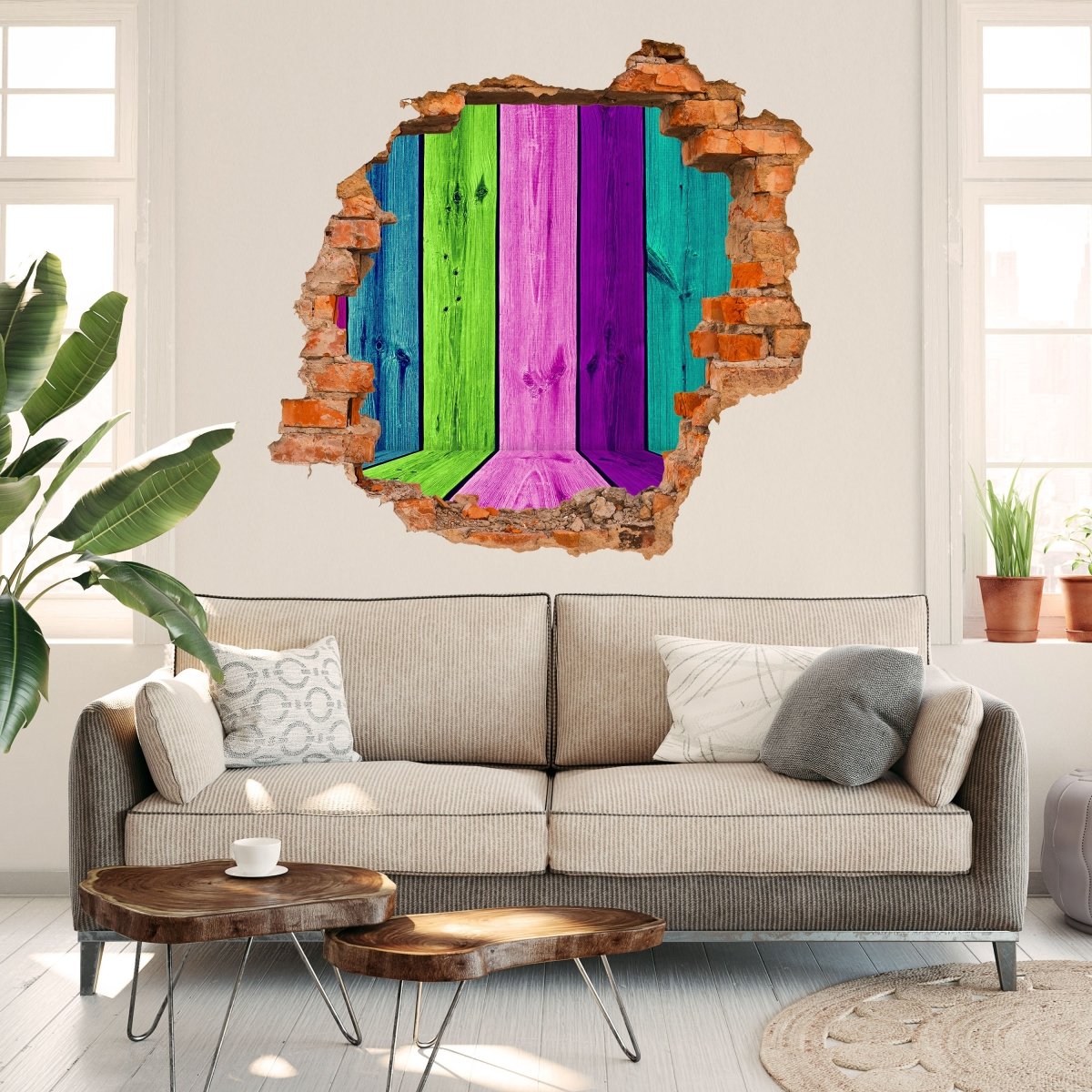 Sticker mural 3D Chambre en bois multicolore - Wall Decal M1000