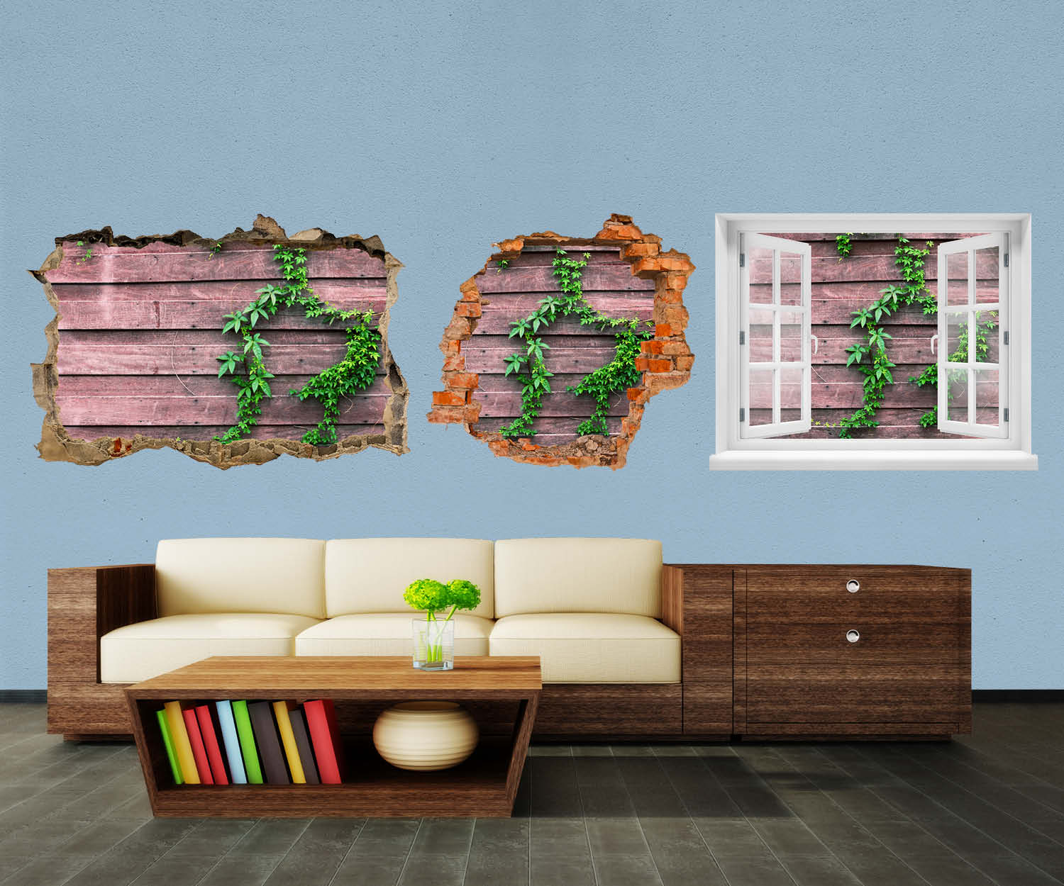 3D-Wandtattoo Wand mit Kletterpflanze entdecken - Wandsticker M1004 - Bild 1