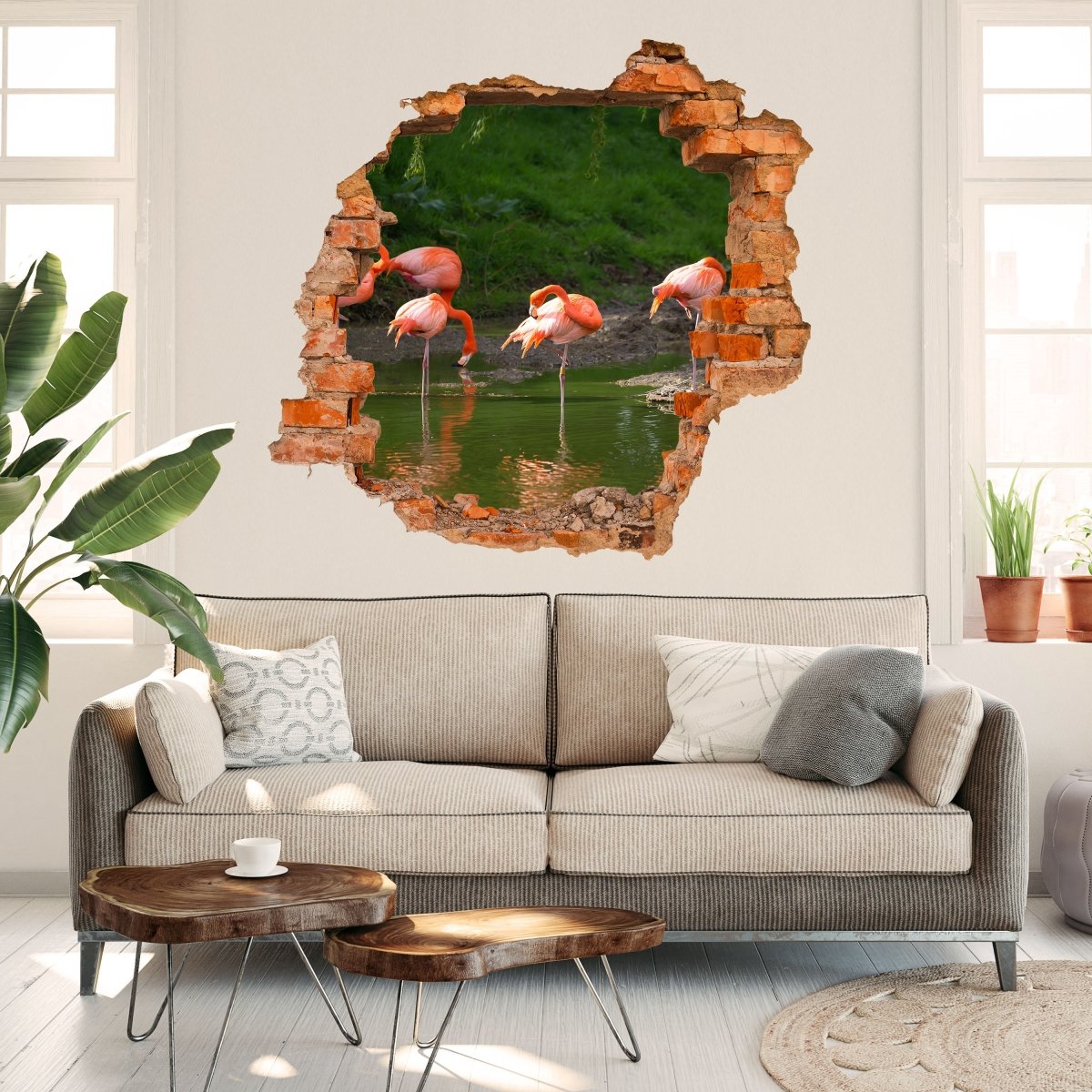 Flamingos in a pool 3D wall sticker - Wall decal M1009