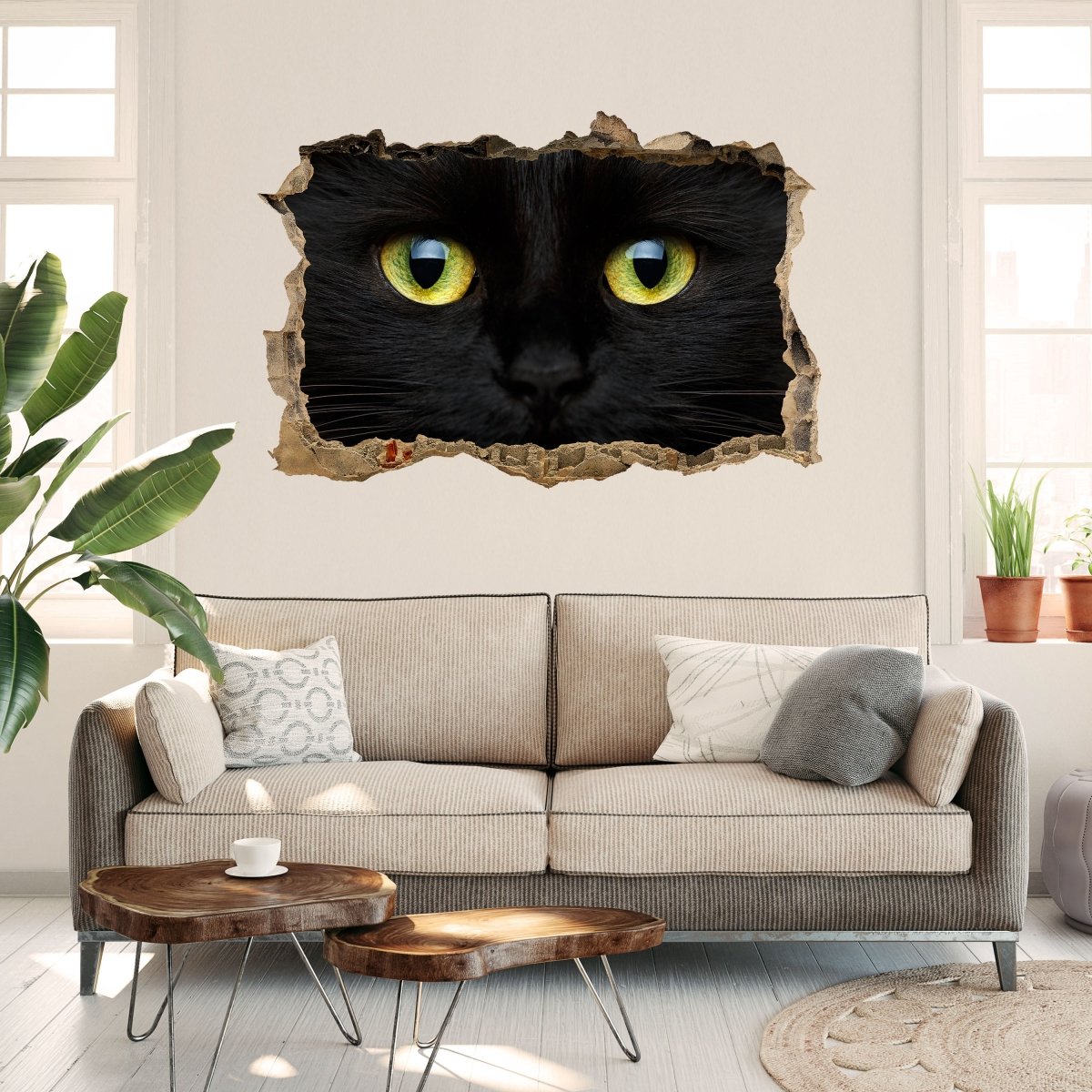 Sticker mural 3D gros plan de chat noir - Wall Decal M1013