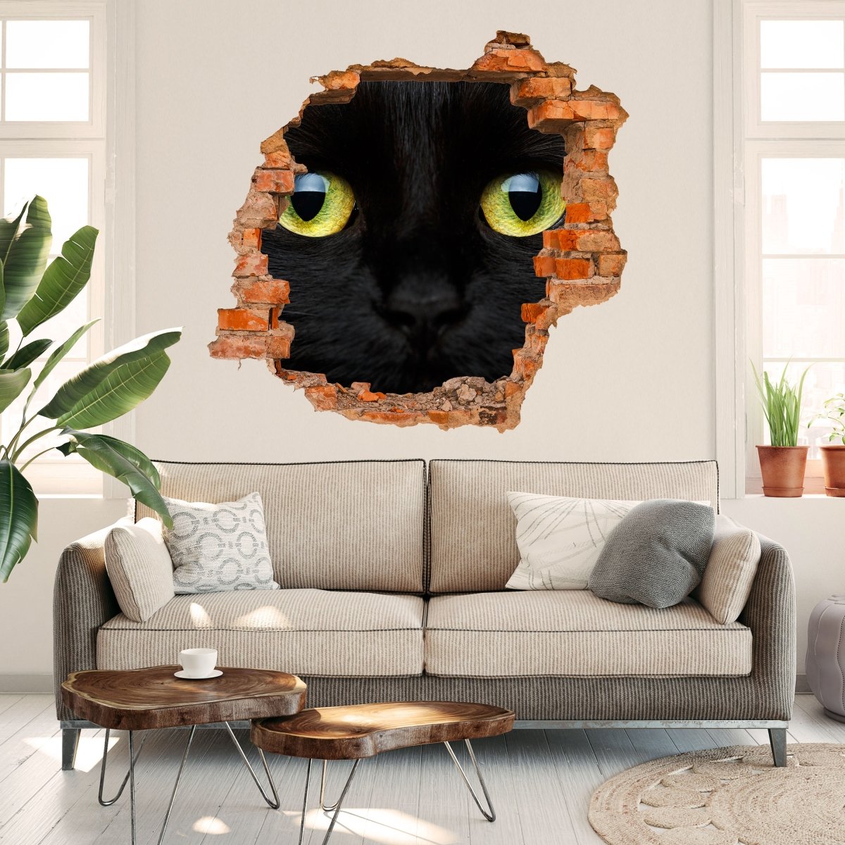 Sticker mural 3D gros plan de chat noir - Wall Decal M1013
