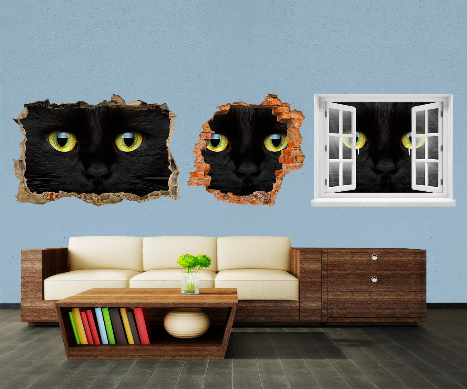 3D-Wandtattoo Nahaufnahme der schwarzen Katze entdecken - Wandsticker M1013 - Bild 1