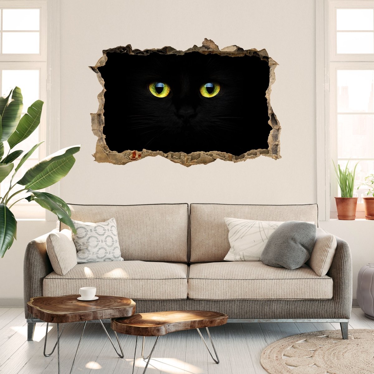 Sticker mural 3D mystérieux yeux de chat - Wall Decal M1015