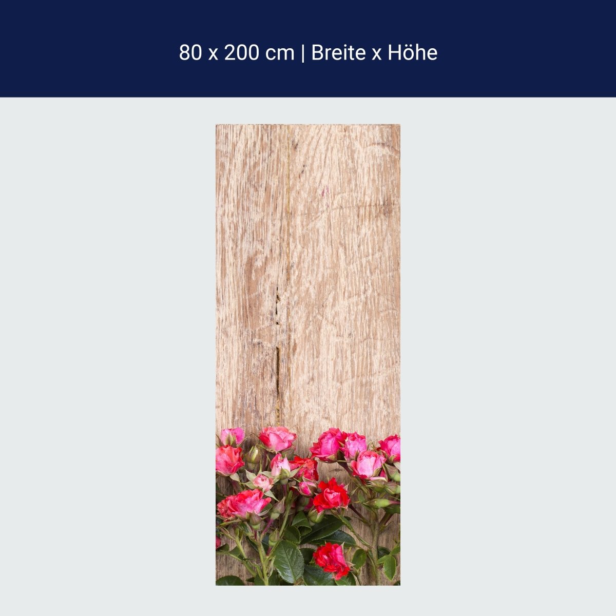 Door wallpaper red roses on wooden board M1025