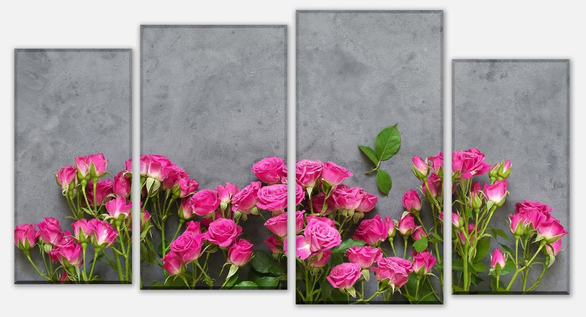 Leinwandbild Mehrteiler Rosa Rosen auf dunkelgrauem Hintergrund M1033