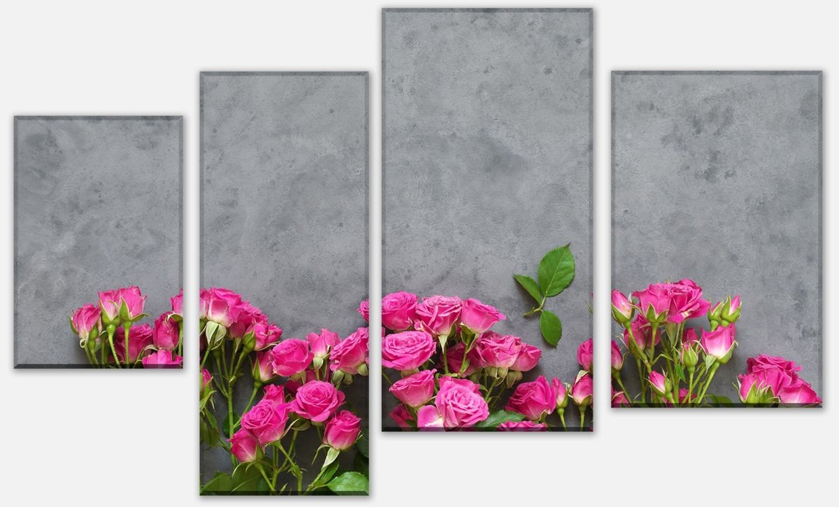 Stretched Canvas Print Pink roses on dark gray background M1033