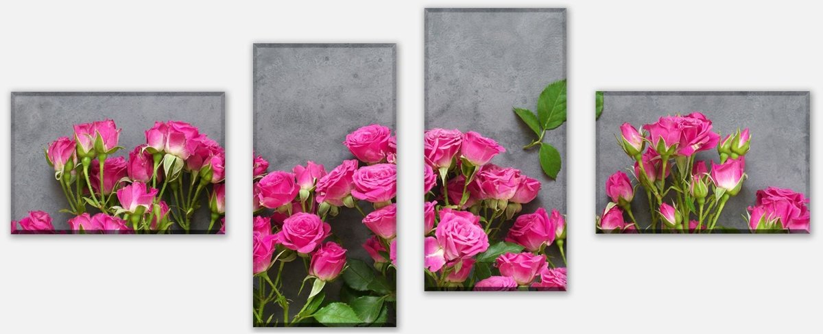 Stretched Canvas Print Pink roses on dark gray background M1033