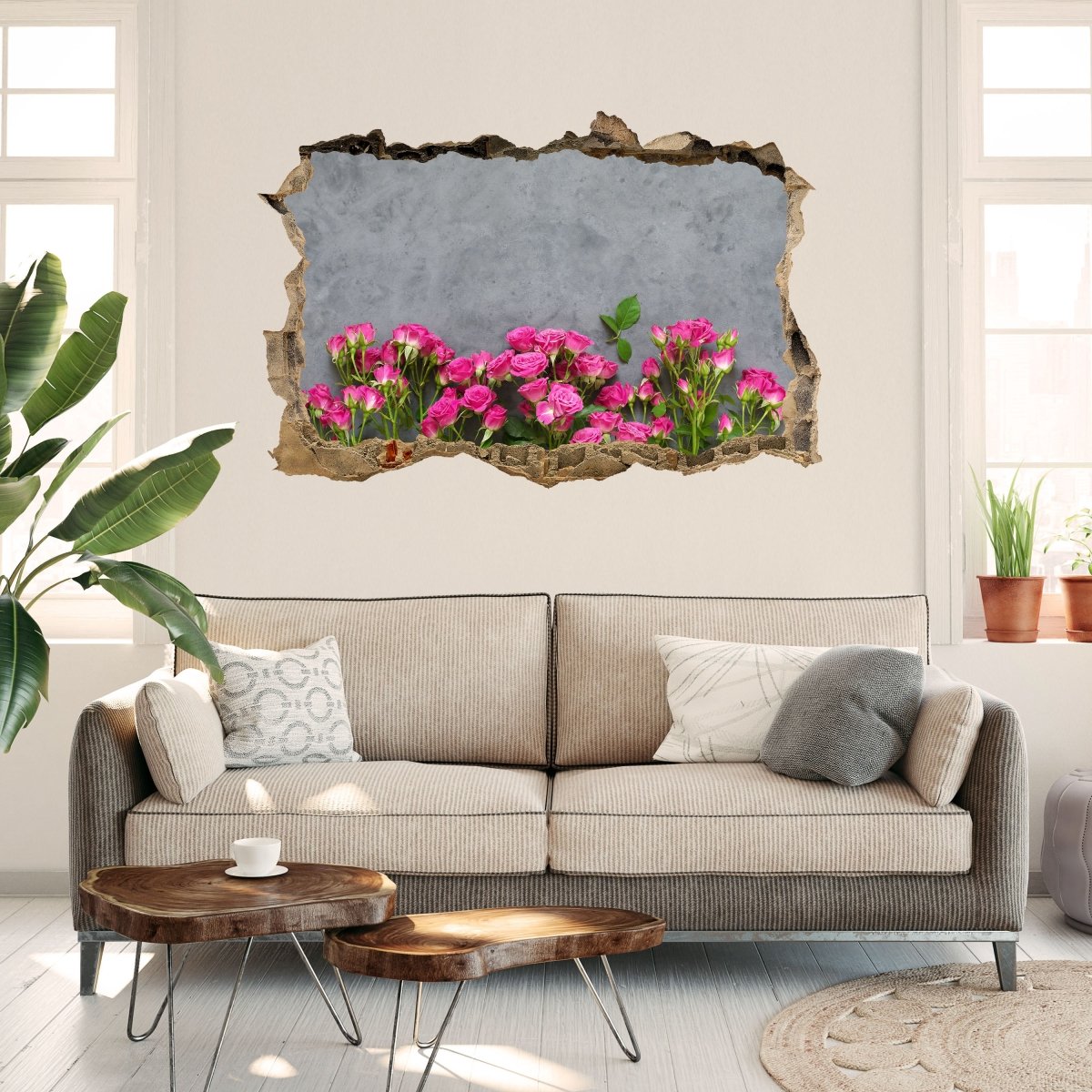 3D pink roses on dark gray background wall sticker - Wall Decal M1033