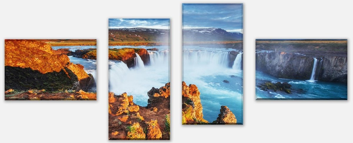 Stretched Canvas Print Godafoss Waterfall at Sunset, Iceland M1040