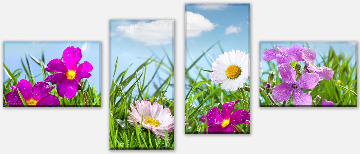 Stretched canvas print Flowering meadow under a blue sky M1044