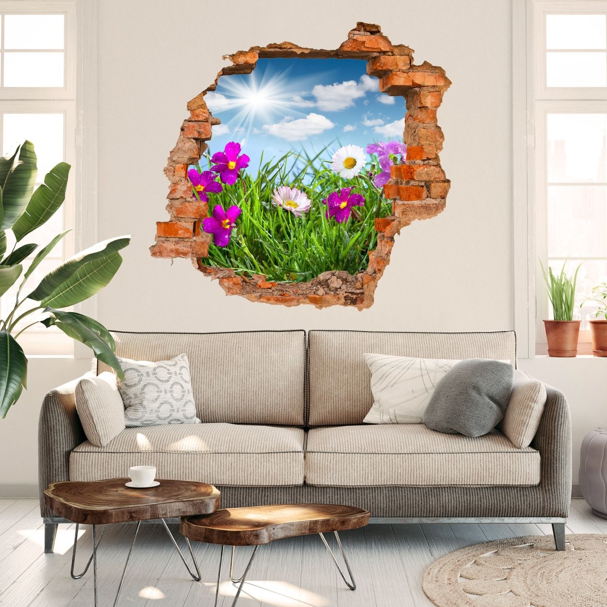Sticker mural 3D Prairie fleurie sous un ciel bleu - sticker mural M1044