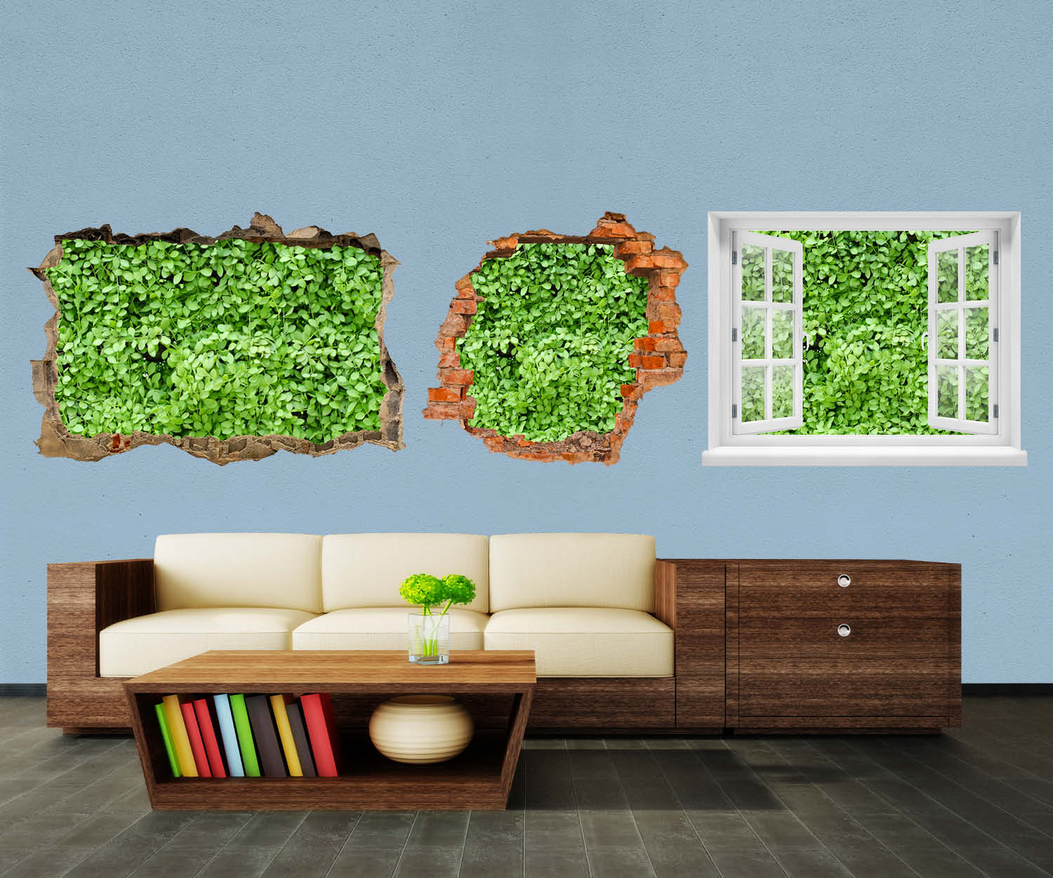 3D-Wandtattoo Grüne Blätter Wand entdecken - Wandsticker M1045 - Bild 1