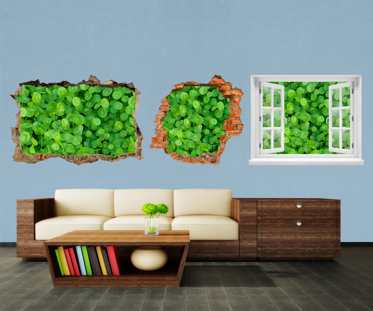 3D-Wandtattoo Grünpflanzen Hintergrund entdecken - Wandsticker M1046 - Bild 1