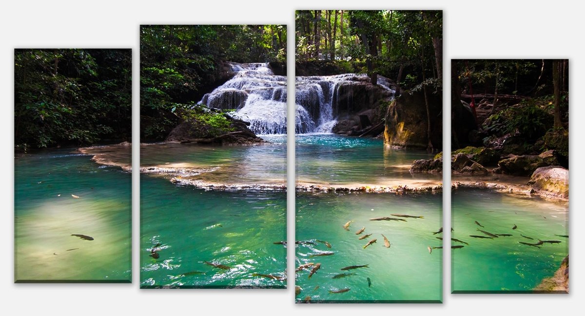 Leinwandbild Mehrteiler Erawan Wasserfall, Thailand M1059