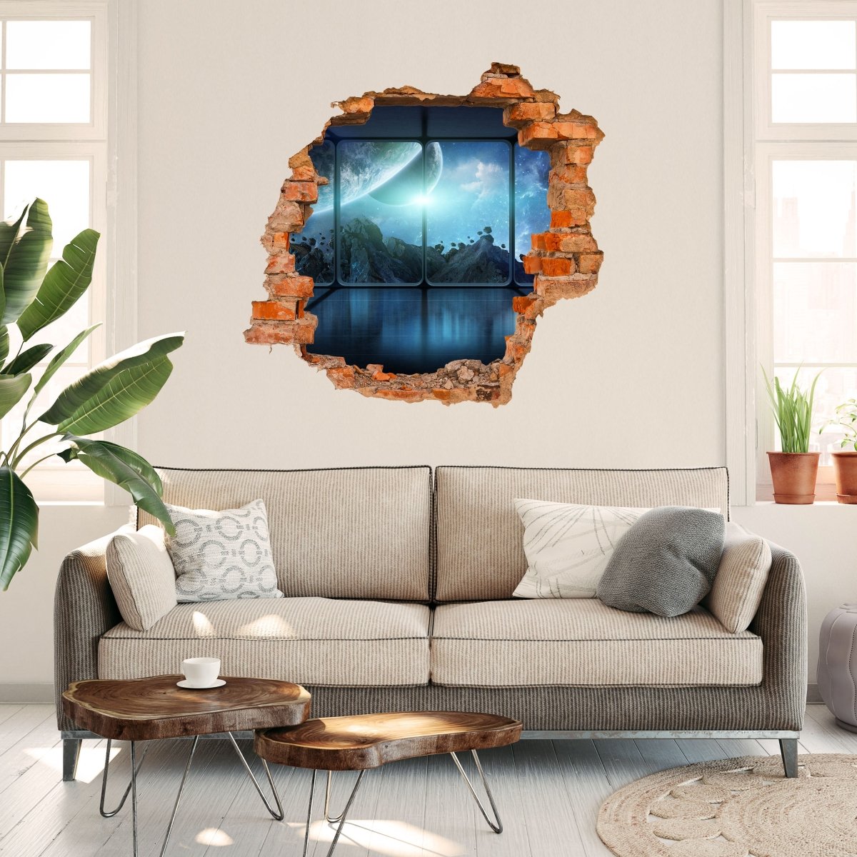 Sticker mural 3D vue station spatiale, astéroïde, univers - Wall Decal M1072