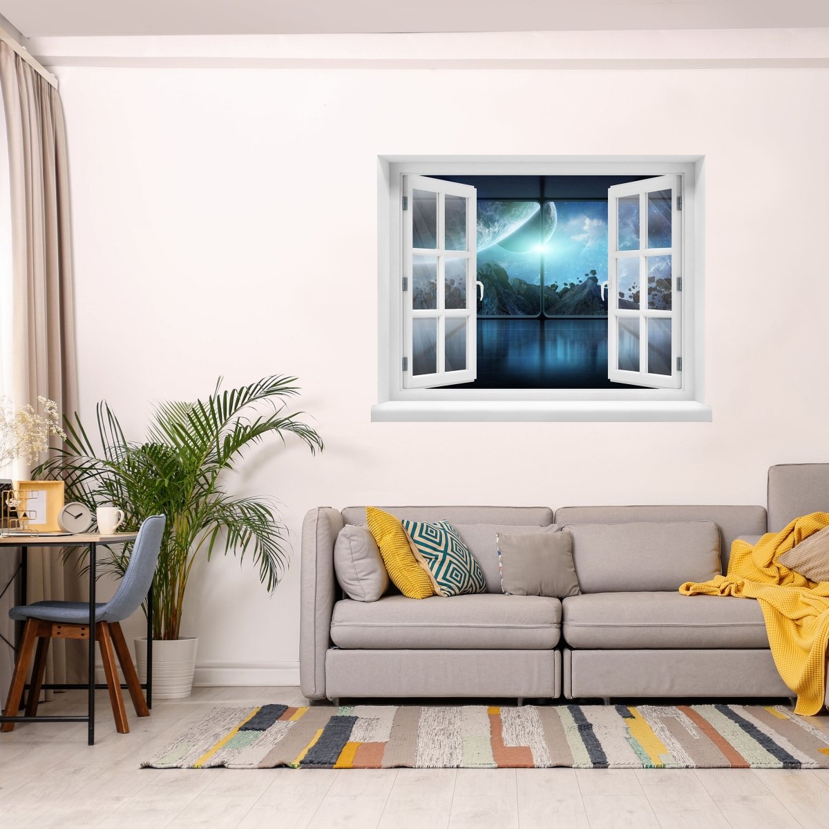 3D wall sticker view space station, asteroid, universe - Wall Decal M1072