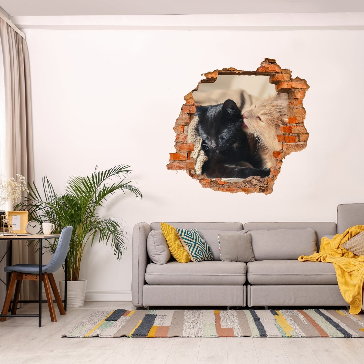 3D wall sticker 2 kittens, cat, animals, domestic cat - wall decal M1073