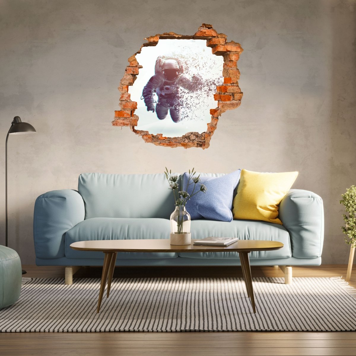 3D wall sticker Astronaut in time &amp; space, pixels, white - Wall decal M1075