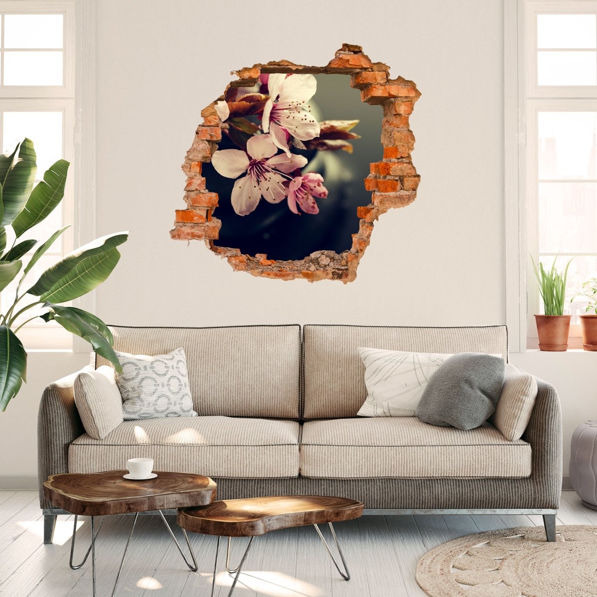 Sticker mural 3D fleurs de cerisier roses, arbre, fruit, cerises - Wall Decal M1078