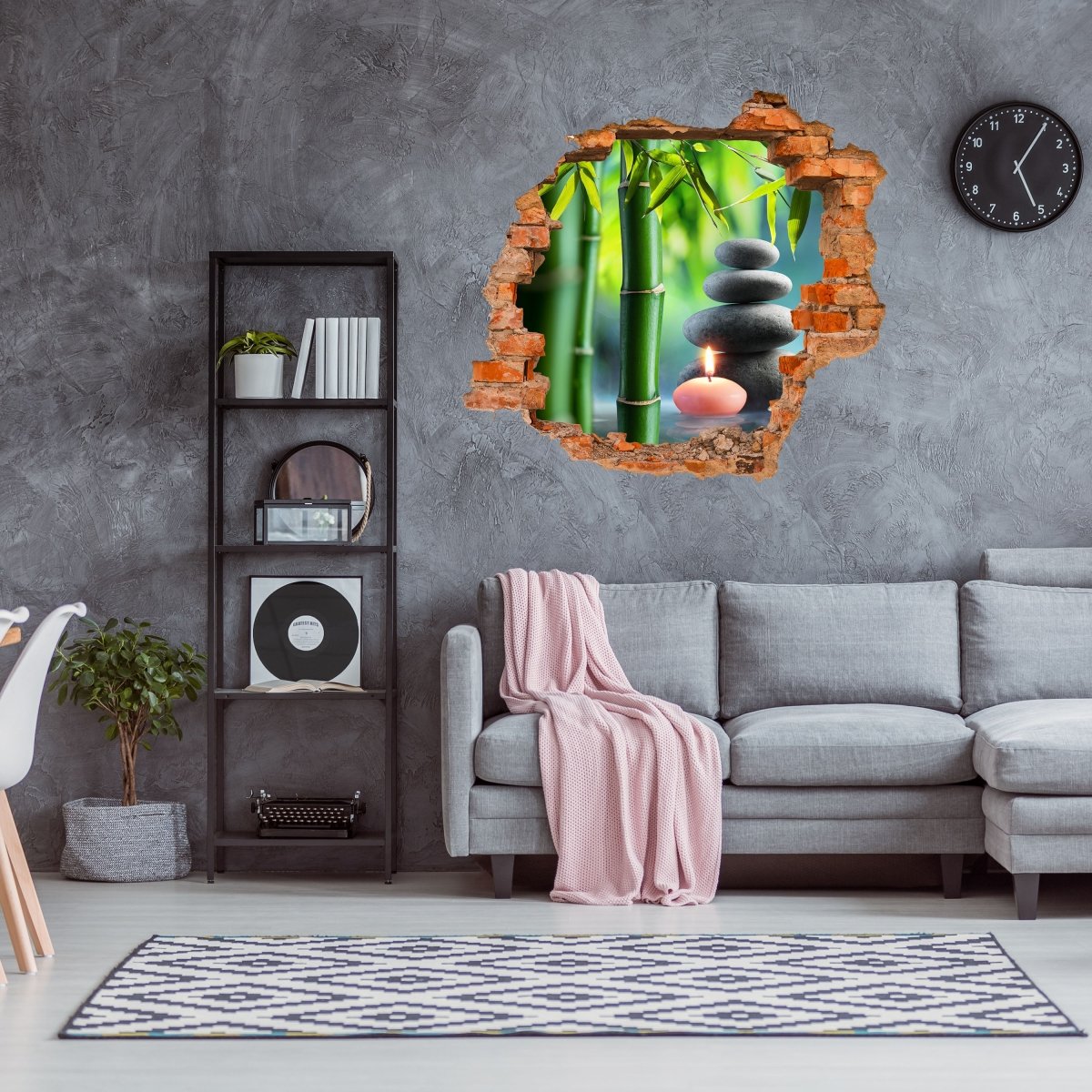 Sticker mural 3D bien-être Asie, fleur de lotus, bambou - sticker mural M1082