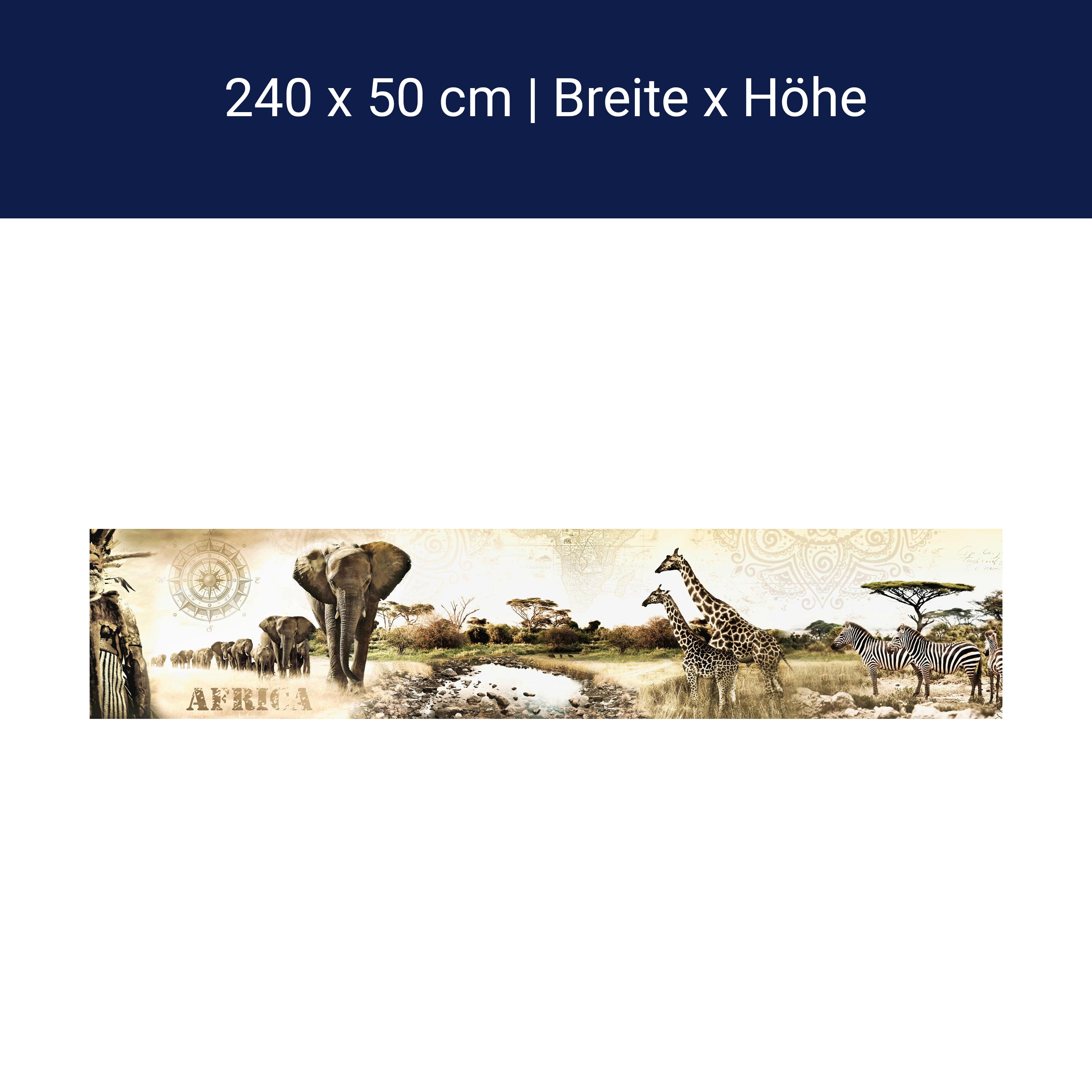 Crédence de cuisine Afrique éléphant girafe zèbre savane M1084