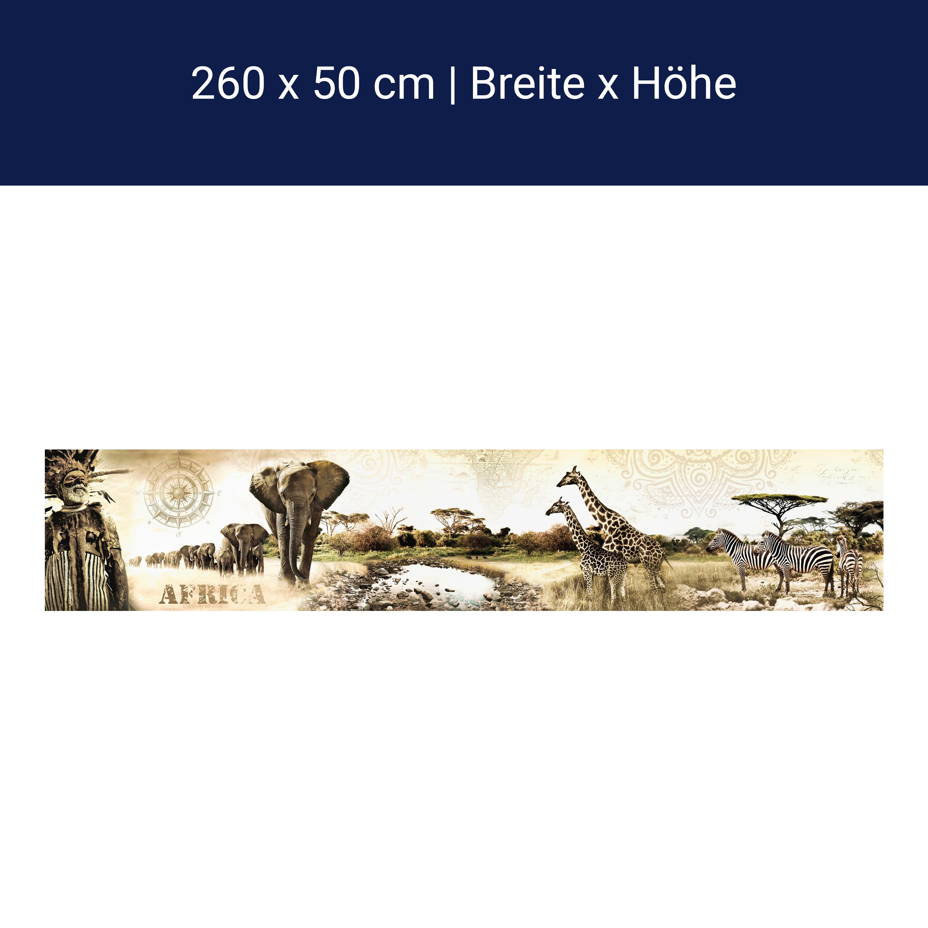 Crédence de cuisine Afrique éléphant girafe zèbre savane M1084