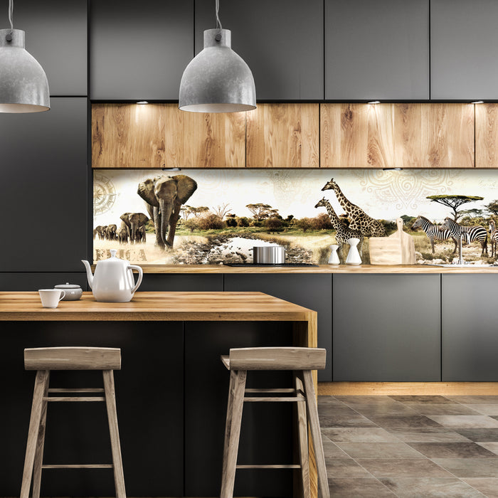 Küchenrückwand Afrika Elefant Giraffe Zebra Savanne M1084 entdecken - Bild 1