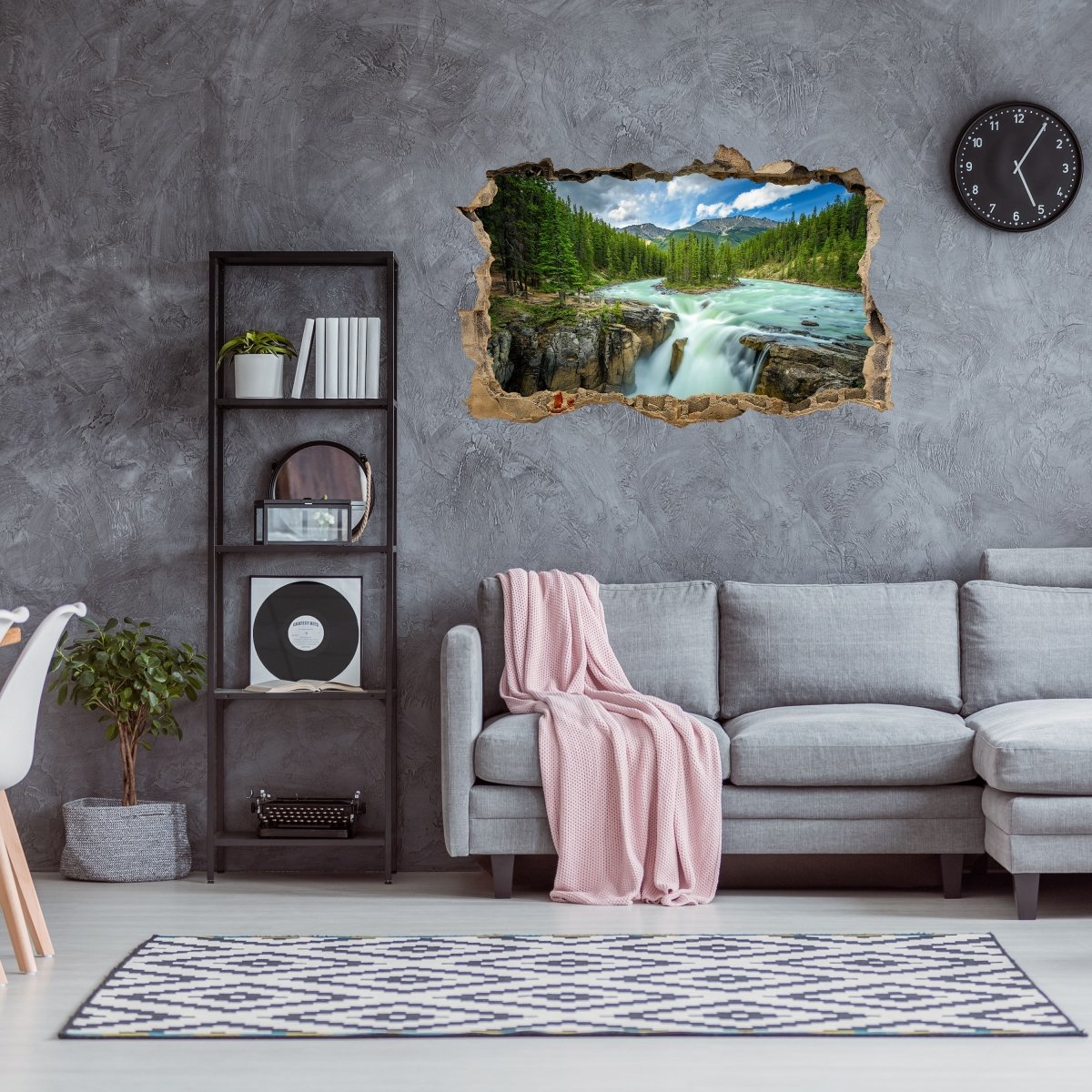Sticker mural 3D cascade dans les montagnes, montagnes, nature - sticker mural M1084