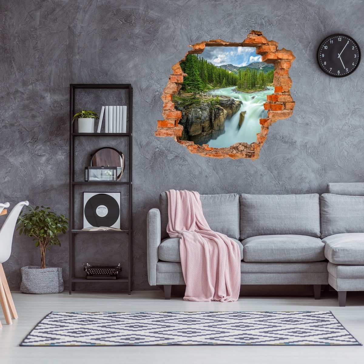 Sticker mural 3D cascade dans les montagnes, montagnes, nature - sticker mural M1084