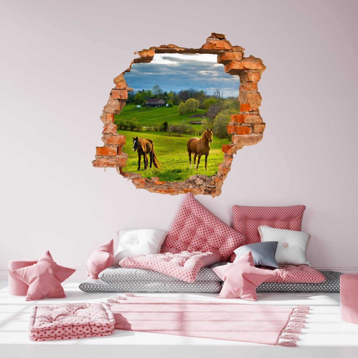 3D wall sticker 2 horses in the paddock, horse, animals - wall decal M1087