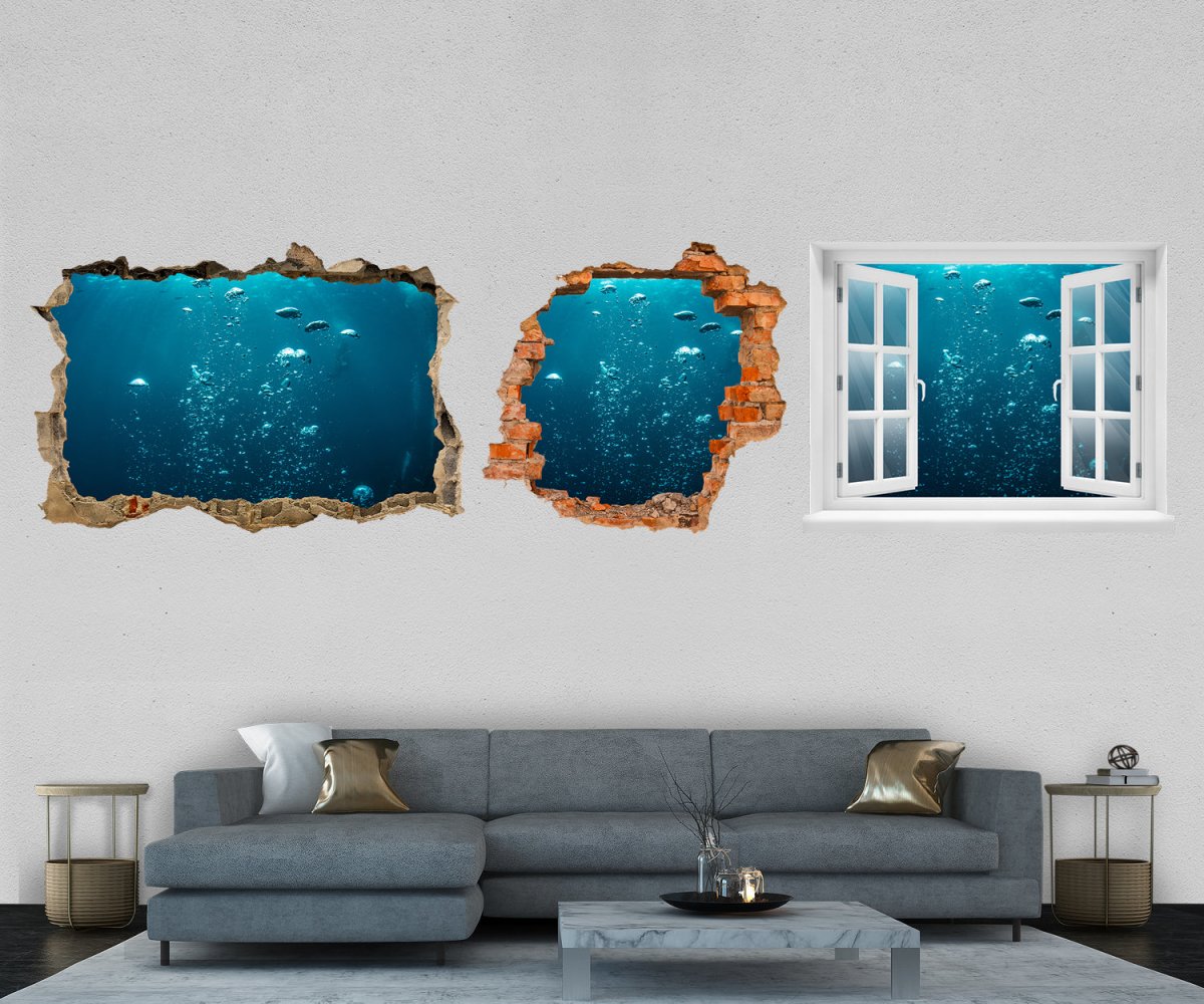 3D-Wandtattoo Luft-blasen unter Wasser, Meer, Ozean entdecken - Wandsticker M1089 - Bild 1