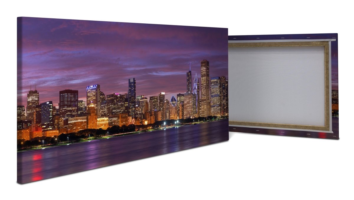 Leinwandbild Chicago bei Nacht, USA, Skyline, See M1091 - Bild 1
