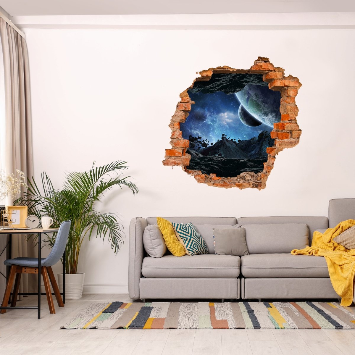 3D wall sticker view from a cave on the earth, space - wall decal M1092