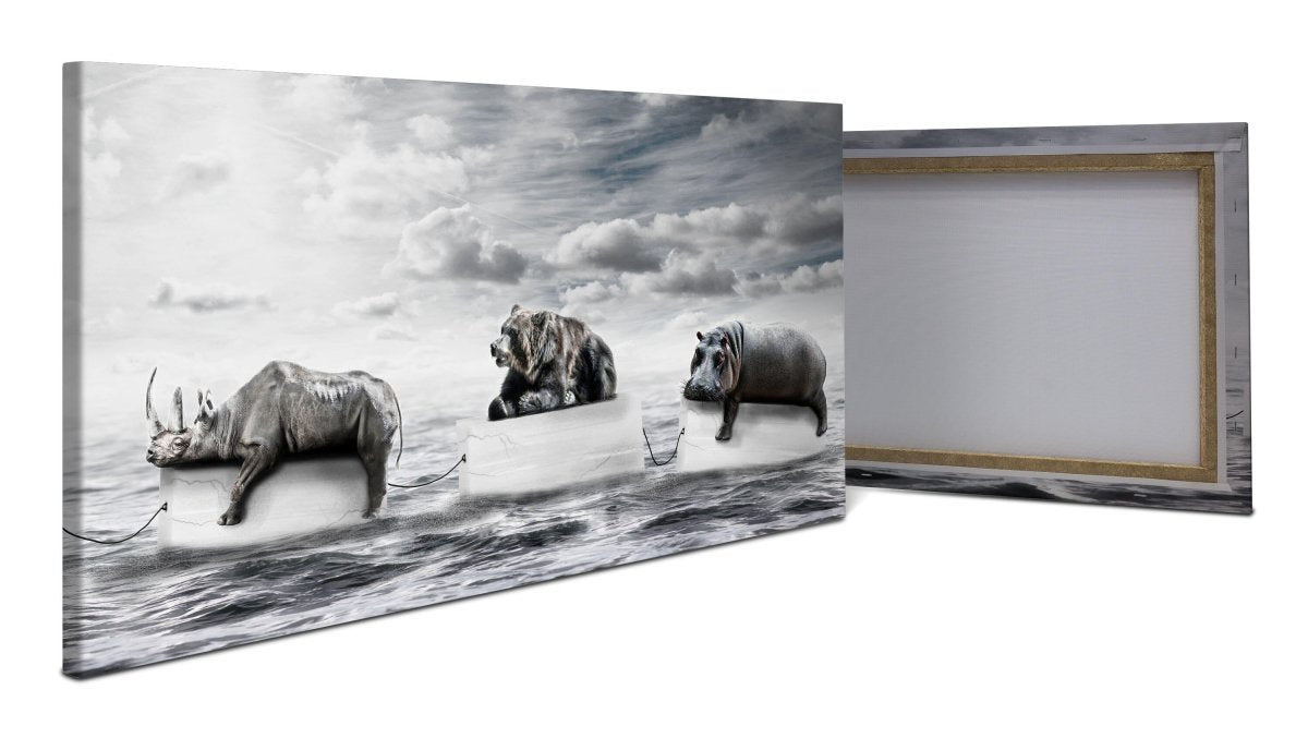 Leinwandbild Bär & Nilpferd auf Eis, Meer, Klima M1097 - Bild 1