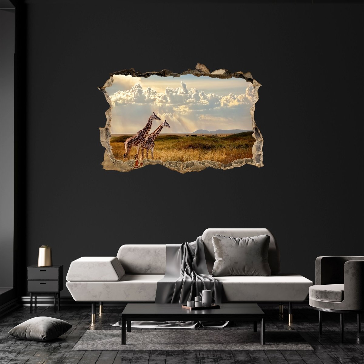 Sticker mural 3D girafes dans la steppe, Afrique, soleil - Sticker mural M1098