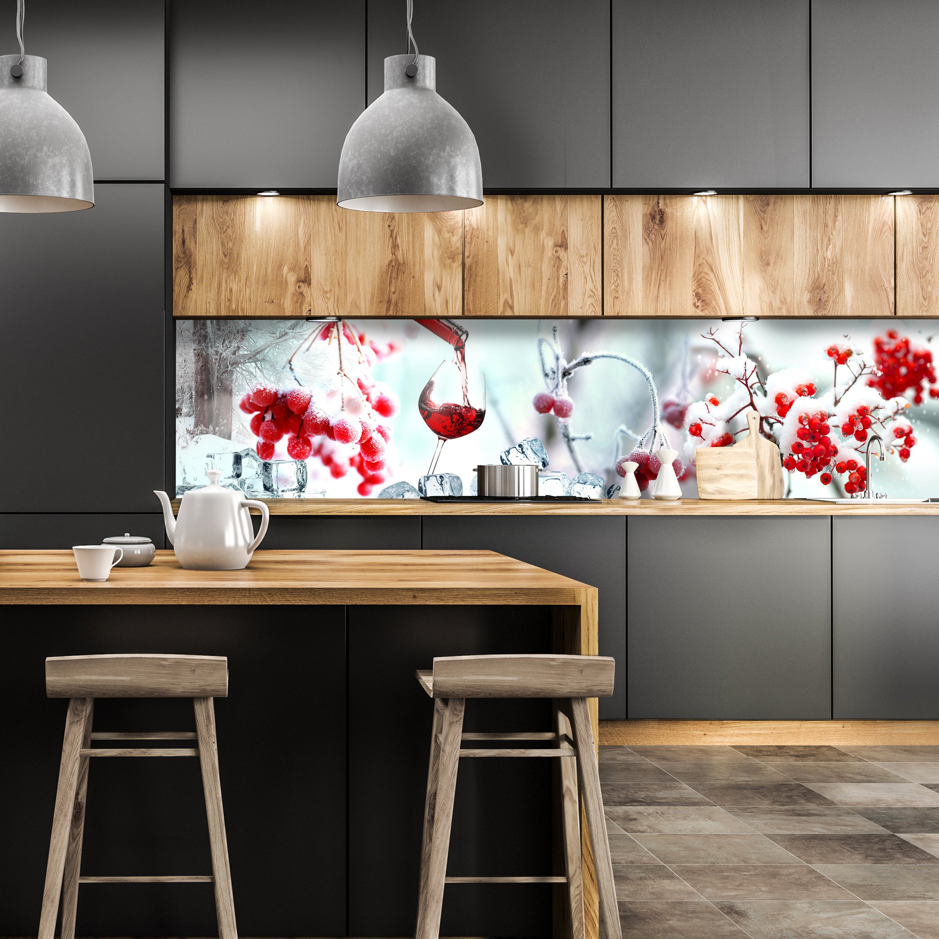 Küchenrückwand Johannisbeere Wein Eis Schnee Frost Rot M1101 entdecken - Bild 1