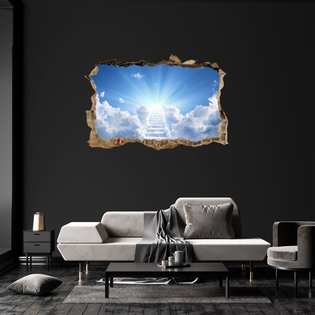 3D wall sticker stairway to heaven, clouds, sun - Wall Decal M1102