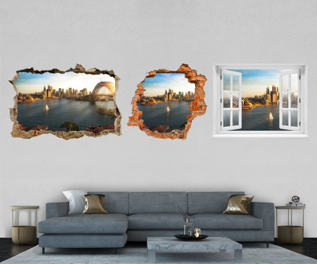 3D-Wandtattoo Blick auf Sydney, Opera, Harbour Bridge entdecken - Wandsticker M1114 - Bild 1