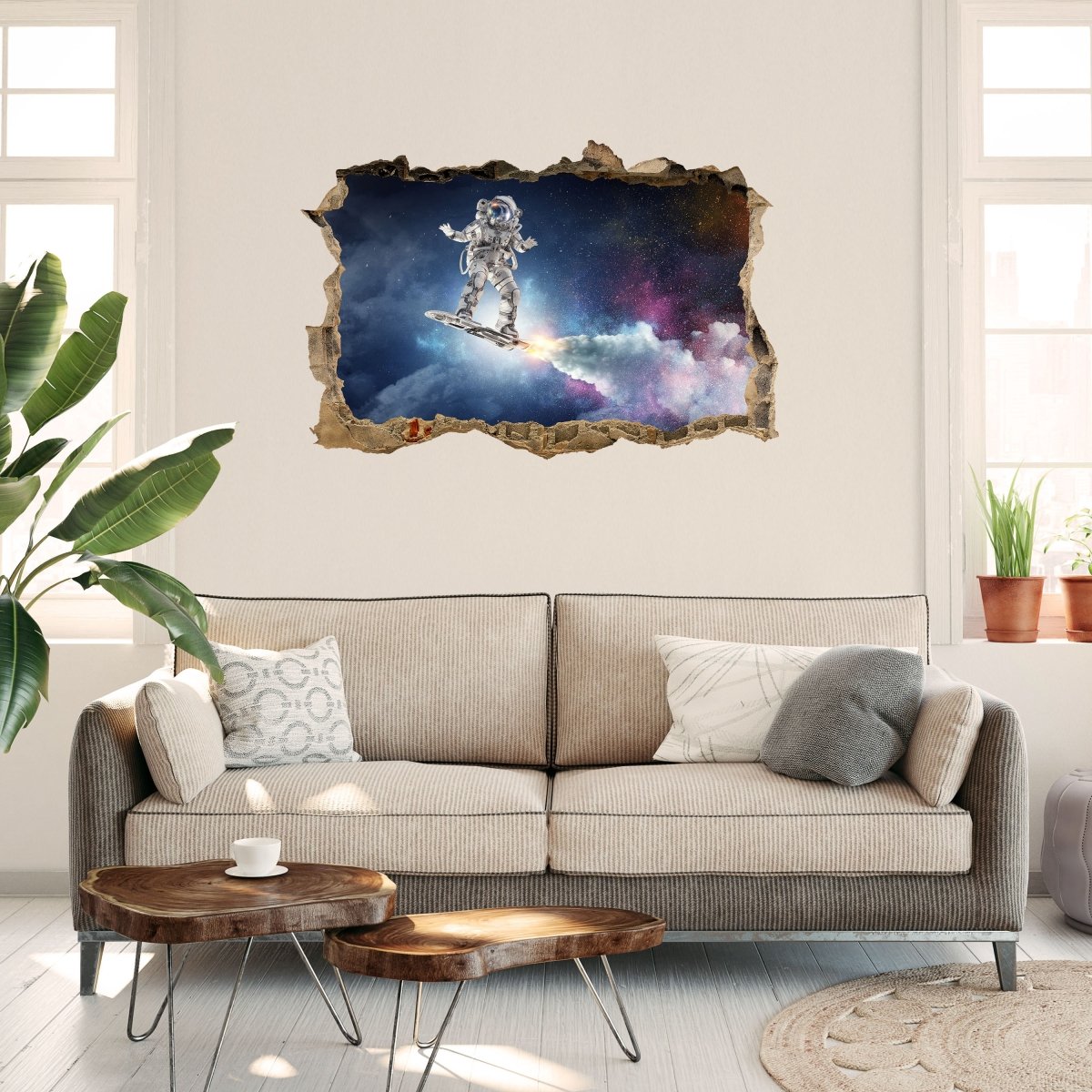 Sticker mural 3D astronaute sur hoverboard, espace extra-atmosphérique - Sticker mural M1115