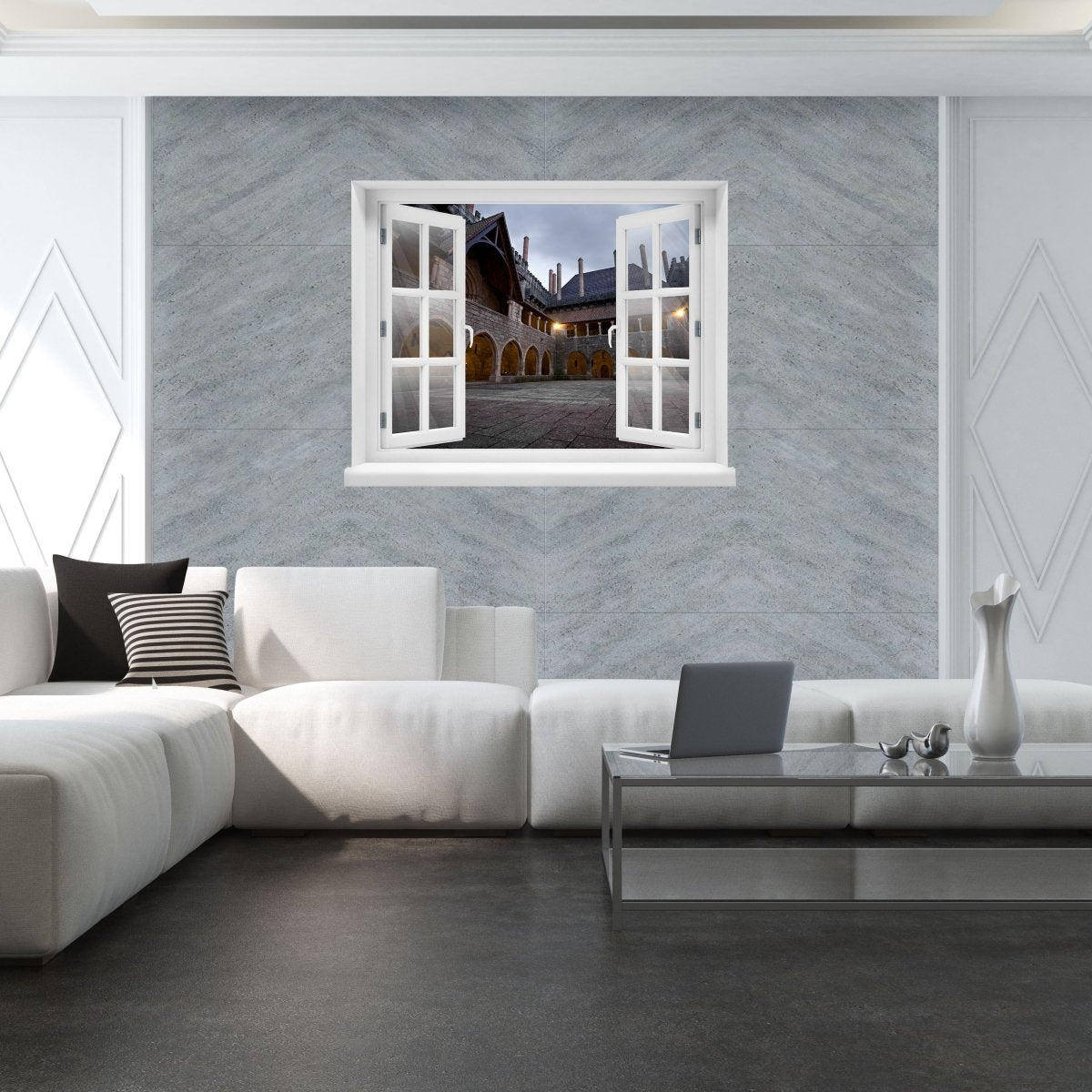 3D-Wandsticker Innenhof einer Burg, Steine, Mittelalter - Wandtattoo M1124