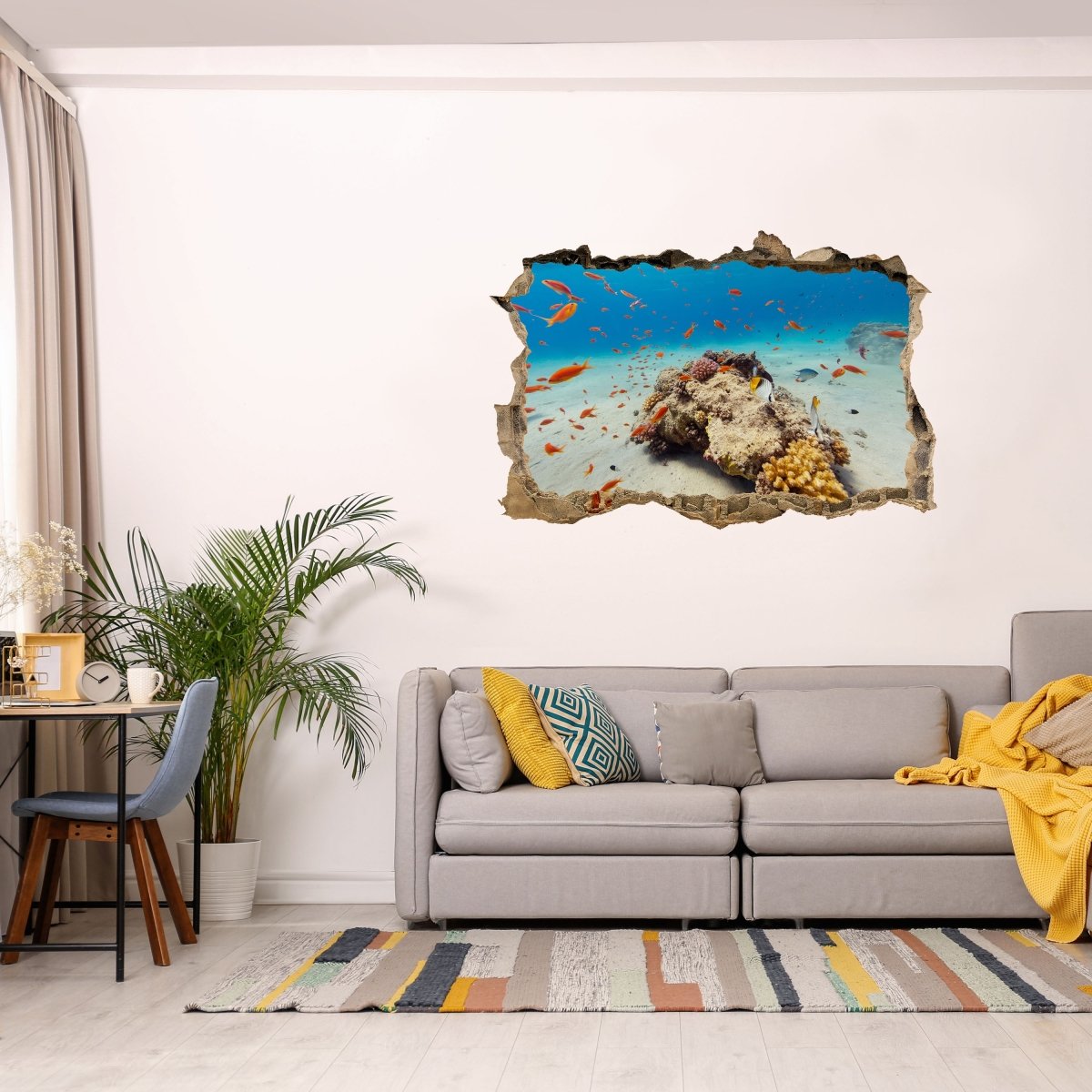 Sticker mural 3D petit récif corallien dans la mer, poisson - Wall Decal M1125