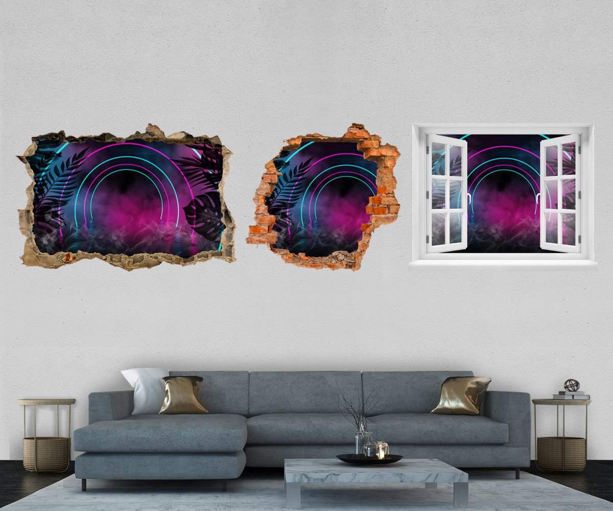 3D-Wandtattoo Neon Tunnel, Rauch, Blätter, Pink, Blau entdecken - Wandsticker M1128 - Bild 1