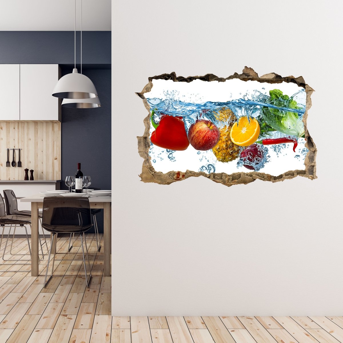 3D-Wandsticker Obst & Gemüse im Wasser, Ananas, Apfel - Wandtattoo M1130