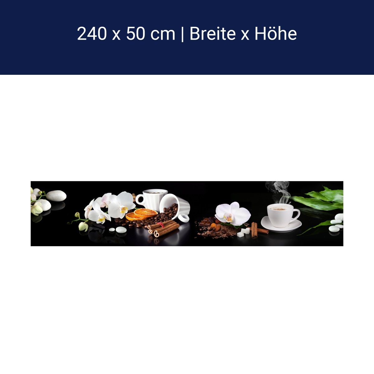 Küchenrückwand Kaffee Zimt Orange Tasse Steine Blüte Sc M1132