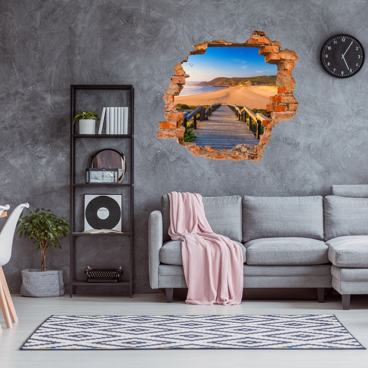 3D wall sticker stairs to the beach, seagulls, sun, sea - Wall Decal M1136