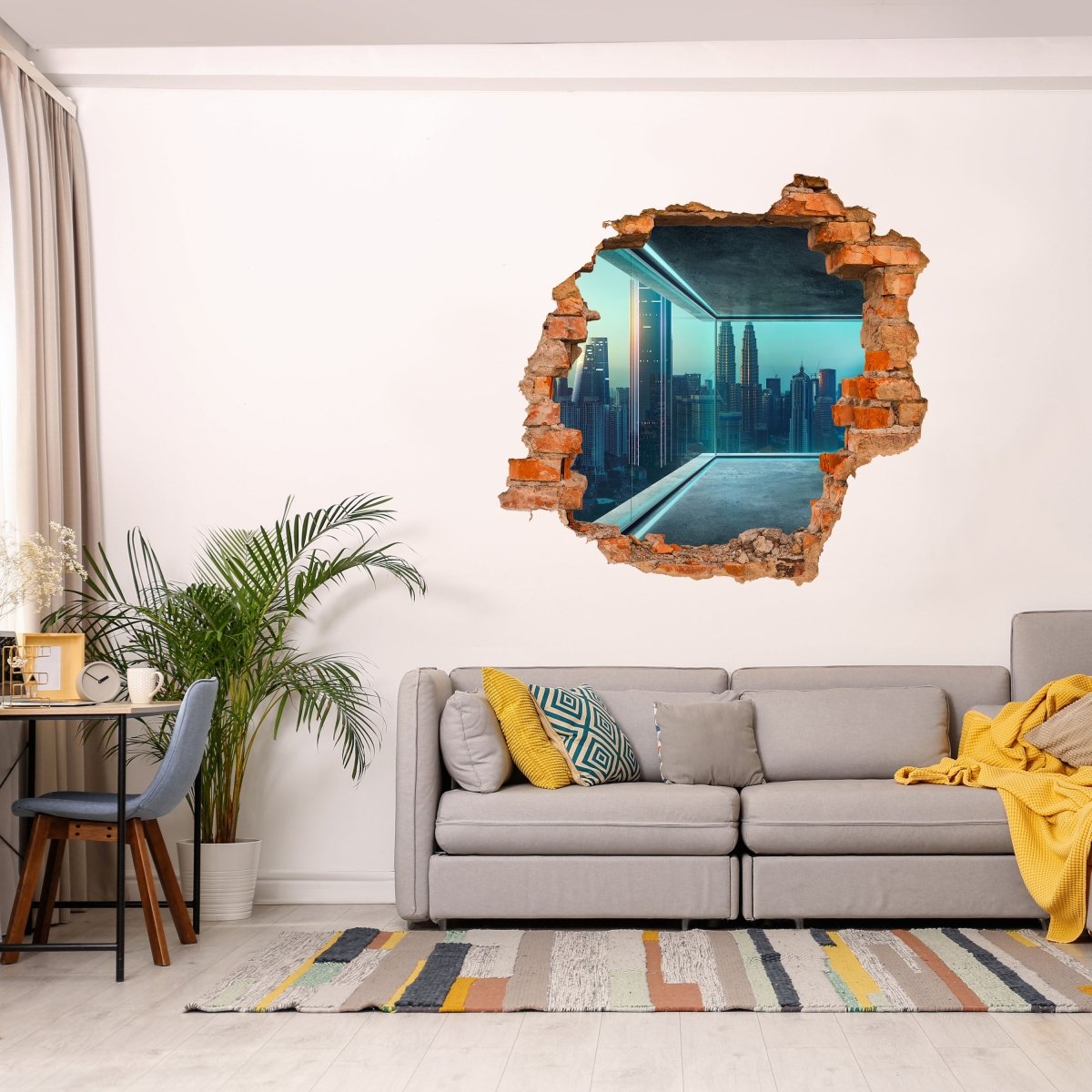 Sticker mural 3D fenêtre grande ville, loft, verre, gratte-ciel - sticker mural M1139