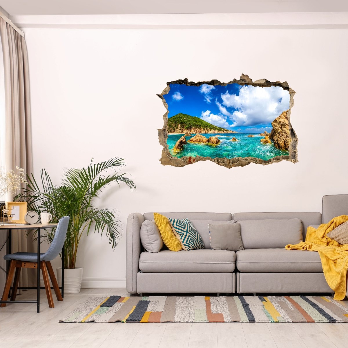 3D wall sticker lonely island, sea, clouds, rocks - Wall Decal M1147